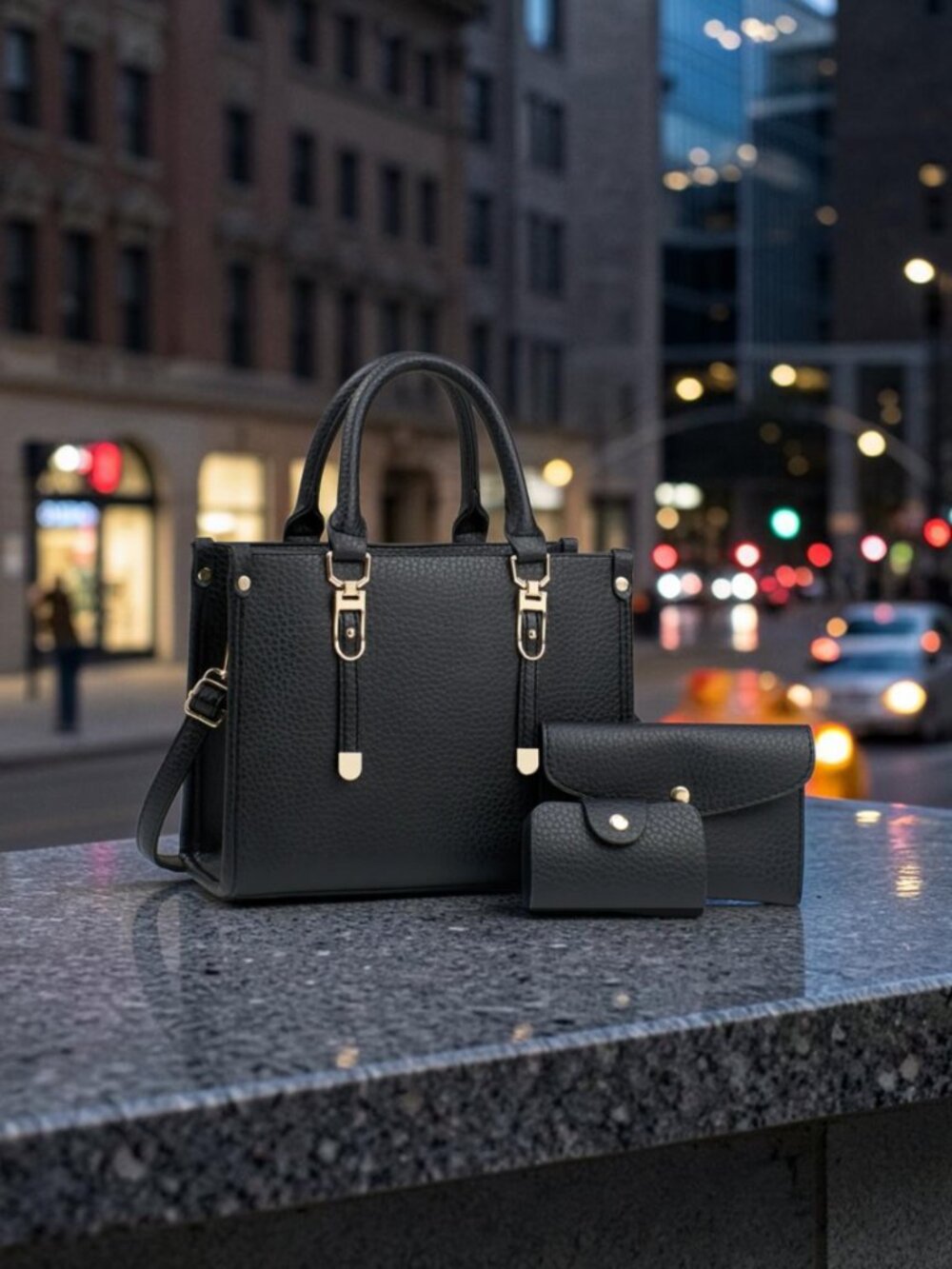 2025 New PU Leather 3‑Piece Women’s Handbag Set – Tote, Shoulder Bag & Wallet